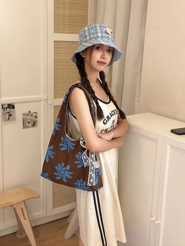 Women Fashion Nylon Printed Shoulder Bag Lightweight Large Capacity Dumpling Bag Casual Travel Tote Underarm Bag For Lady