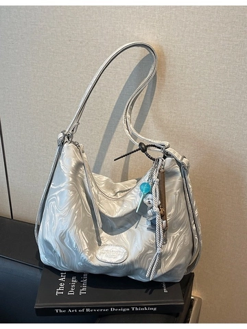 Women Large Capacity Marble Texture PU Leather Tote Bag Fashion Shoulder Bag Casual Hobo Handbag With Bear Charm Daily Use
