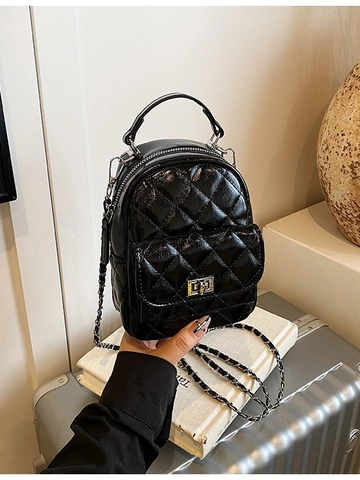 High-End Glossy PU Leather Quilted Mini Backpack For Women Stylish Chain Strap Rhombic Pattern Fashionable Crossbody Bag