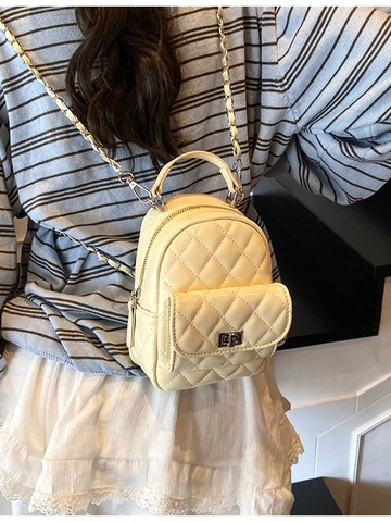 High-End Glossy PU Leather Quilted Mini Backpack For Women Stylish Chain Strap Rhombic Pattern Fashionable Crossbody Bag