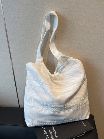 Women Casual Canvas Tote Bag Large Capacity Gingham Checkered Shoulder Bag With Embroidery Detail Korean Style Shopping Bag