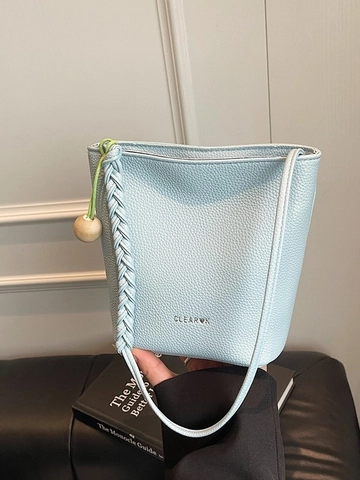 Vintage PU Leather Bucket Bag For Women Retro Lychee Texture Crossbody Bag Minimalist Shoulder Bag With Wood Bead Decor