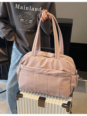 Women Large Capacity Canvas Travel Bag Quilted Duffel Gym Bag Fashion Weekend Shoulder Bag With Compartment Lightweight Tote