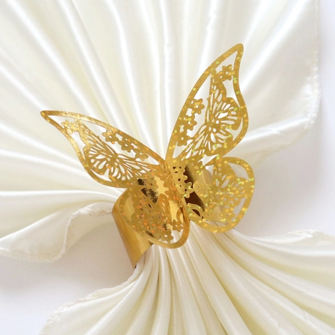 Laser Cut Butterfly Napkin Rings Glitter Gold Purple Mirror Paper Napkin Buckle For Wedding Banquet Party Table Decoration
