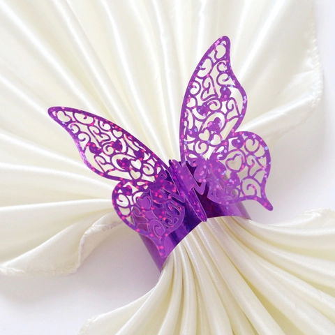 Ronds de Serviette en Papier Papillon Découpés au Laser Pailletés Boucles de Décoration de Table pour Mariage Banquet Fête