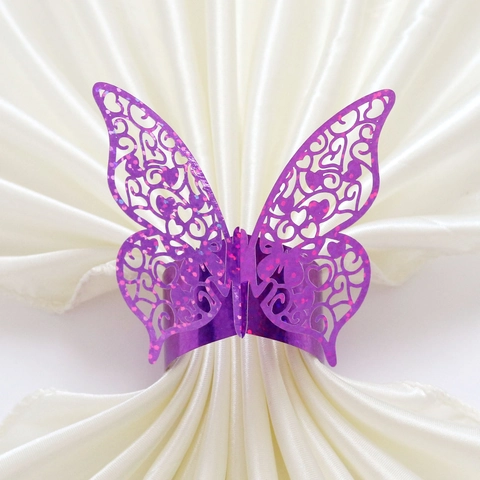 Ronds de Serviette en Papier Papillon Découpés au Laser Pailletés Boucles de Décoration de Table pour Mariage Banquet Fête