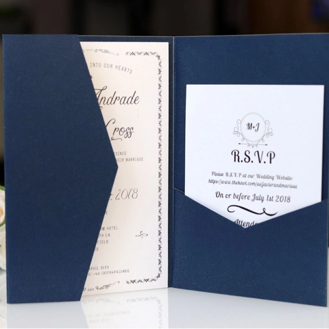 Partecipazione di Nozze Intagliata al Laser Blu Navy Traforata Motivo Floreale Elegante Biglietti d Auguri in Cartoncino Inviti per Feste
