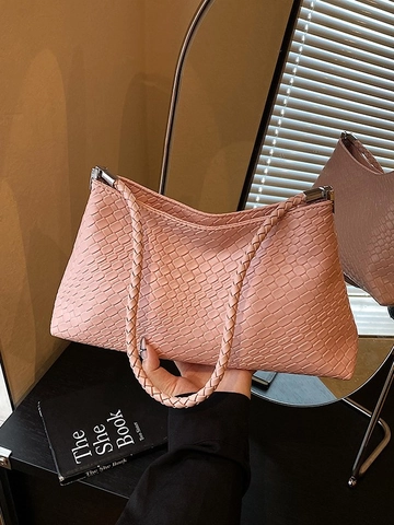 Bolso de Axila de Cuero PU Tejido Minimalista para Mujer Bolso de Hombro Retro Bolso de Cubo Casual Versátil para Mujer Diario