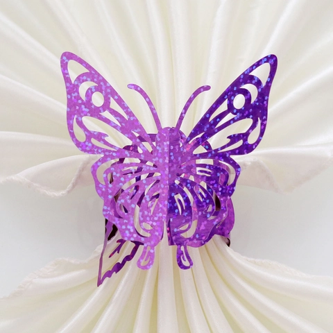 Laser Cut Hollow Butterfly Napkin Ring Gold Purple Glitter Cardstock Napkin Buckle For Wedding Banquet Party Table Decor