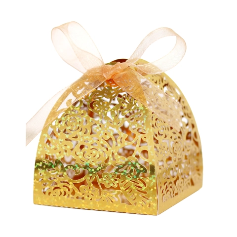 Caja de Regalo de Boda de Rosa con Corte Láser Papel con Purpurina Hueco Caja de Caramelos para Chocolate Fiesta Decoración