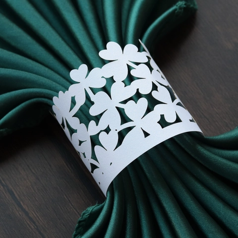 Laser Cut Clover Heart Hollow Paper Napkin Rings Pearlescent Napkin Buckle For Wedding Banquet Party Table Decoration
