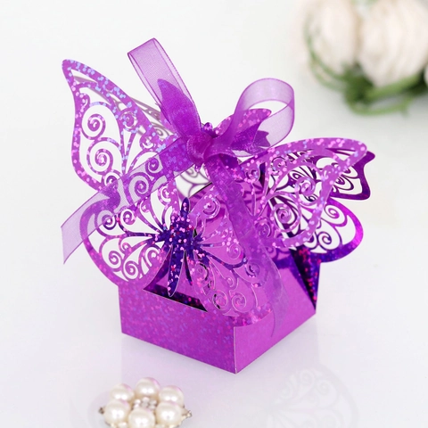 Laserschneiden Schmetterling Hochzeit Süßigkeiten Box Glitzer Perlmuttpapier Hohl Geschenkbox Für Geburtstag Party Feier