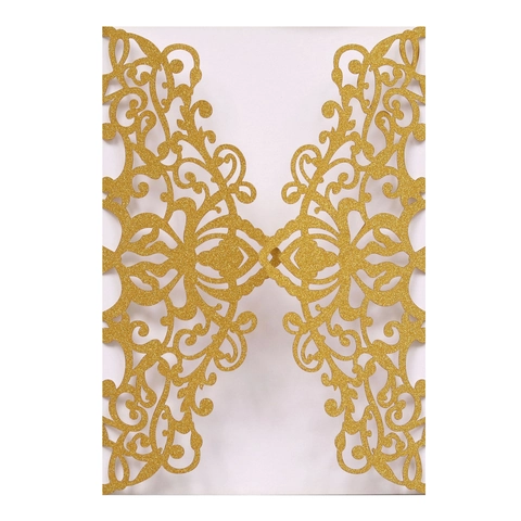 European Laser Cut Wedding Invitation Covers Glitter Paper Hollow Out Floral Design For Marriage Engagement Party Banquet