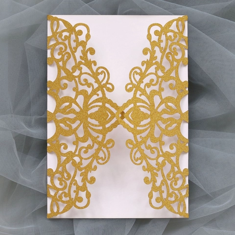 European Laser Cut Wedding Invitation Covers Glitter Paper Hollow Out Floral Design For Marriage Engagement Party Banquet