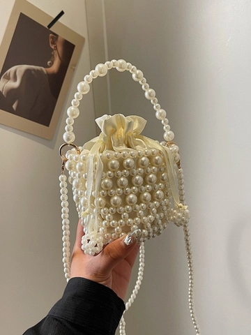 Sac Seau en Perles Artificielles Tissé à la Main pour Femmes Élégant Sac Bandoulière Avec Doublure en Satin à Cordon