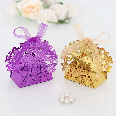 Scatole Per Caramelle A Farfalla Tagliate Al Laser Carta Perla Artificialta Luccicante Scatola Regalo Con Nastro Per Matrimonio Festa Compleanno