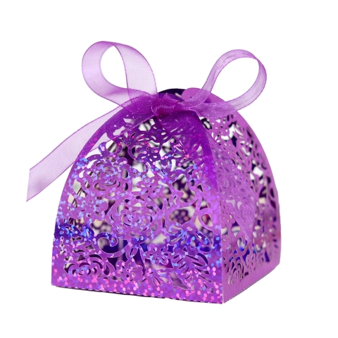Caja de Regalo de Boda de Rosa con Corte Láser Papel con Purpurina Hueco Caja de Caramelos para Chocolate Fiesta Decoración