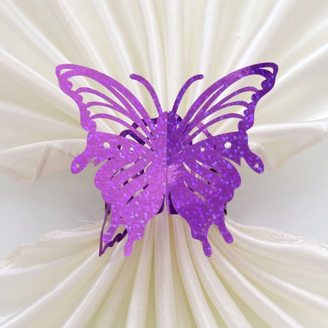 Luxury Laser Cut Butterfly Napkin Rings Glitter Gold Purple Paper Napkin Buckle For Wedding Banquet Table Decoration
