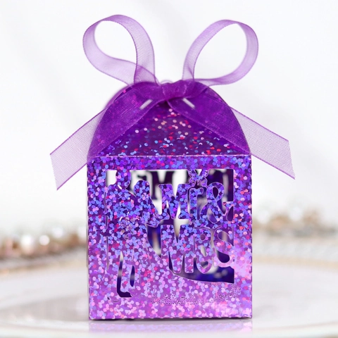 Cajas de Caramelos Boda Corte Láser Hueco Mr And Mrs Papel Purpurina Cajas de Regalo Con Cinta para Fiesta Boda Celebración Caja Favor