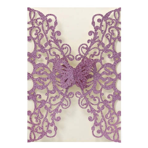 Europäischer Stil Lasergeschnitten Schmetterling Hochzeit Einladungskarten Glitzerpapier Hohl Dekorative Grußkarten Für Feier