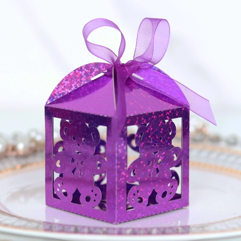Caja de Dulces de Oso Hueco en Papel de Purpurina Con Lazo para Boda Cumpleaños Fiesta Decoración de Mesa Regalo