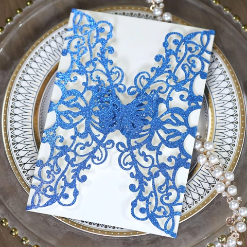 Cartes d'Invitation de Mariage Papillon Découpe Laser Style Européen Papier Pailleté Cartes de Vœux Décoratives Évidées