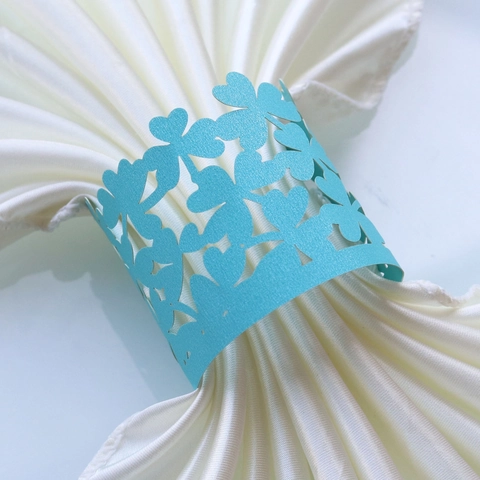 Laser Cut Clover Heart Hollow Paper Napkin Rings Pearlescent Napkin Buckle For Wedding Banquet Party Table Decoration