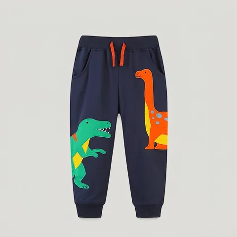 Kleinkind Jungen Western Stil Baumwolle Cartoon Dinosaurier Bestickt Sporthose Lässig Weich Gekämmte Baumwolle Jogginghose