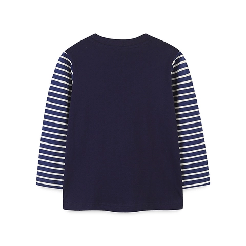 Maglietta a Maniche Lunghe in Cotone per Bambini Stampa Animali dei Cartoni Animati Patchwork a Righe Top Autunnali per Ragazzi Ragazze