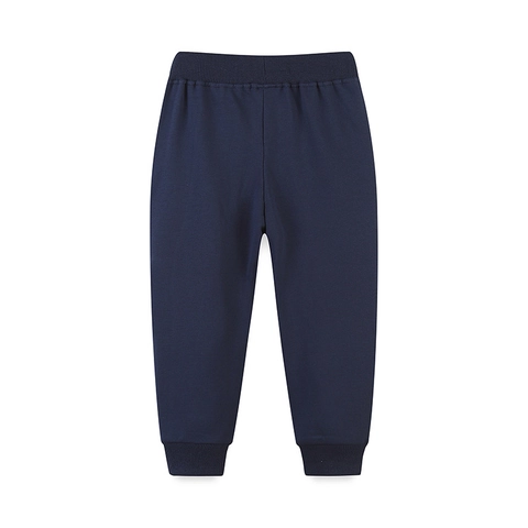 Jungen Gekämmte Baumwolle Jogginghose Mit Bagger-Stickerei Marineblau Elastischer Bund Gerippte Bündchen Sportliche Kleinkindhose