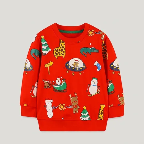 Sweat-shirt Enfant Garçon Imprimé Dessin Animé de Noël en Coton Doux Manches Longues Col Rond Pull pour Festival Casual