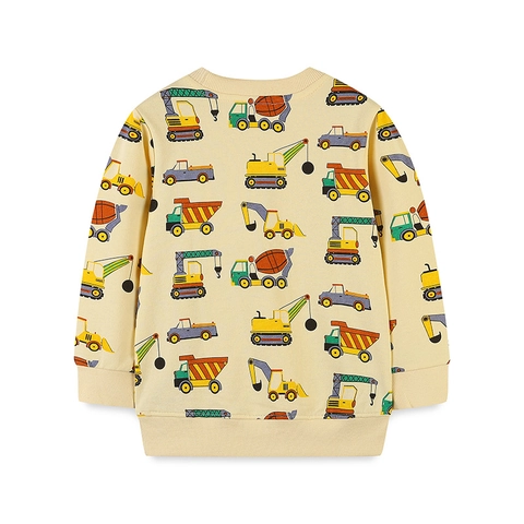 Felpa da Bambino con Stampa di Veicoli da Cantiere Cartoon Girocollo a Maniche Lunghe in Cotone Pullover Autunnale Casual