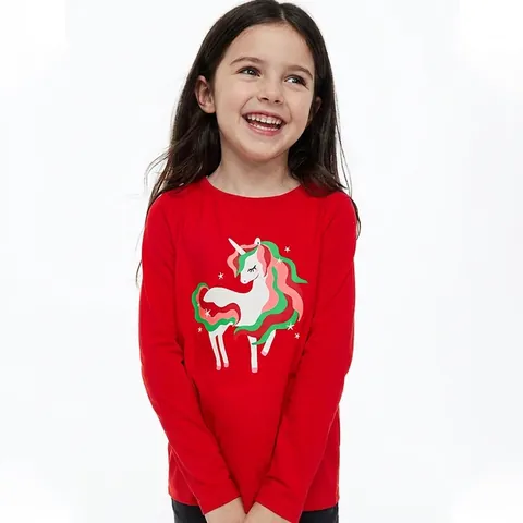 Kinderen Long Sleeve Katoen T-Shirt Schattige Eenhoorn Grafische Print Ronde Hals Pullover Herfst Top Voor Meisjes