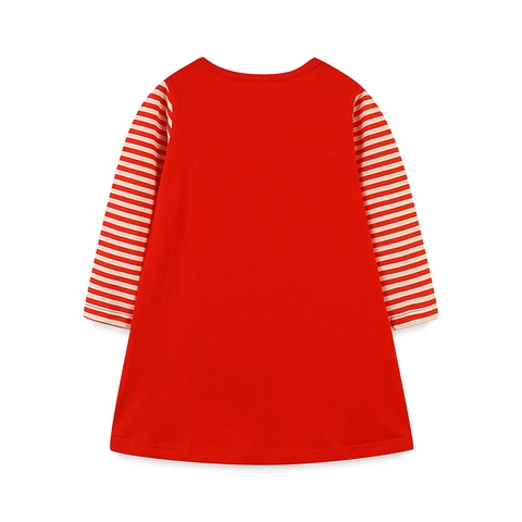 Abito a Maniche Lunghe in Cotone 100% per Ragazze Con Ricamo Albero di Natale Rosso a Righe Patchwork Vestito Festa