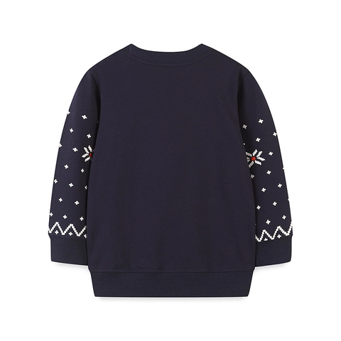 Sweat-shirt Pull de Noël pour Enfants en Pur Coton Manches Longues Imprimé Renne et Père Noël Bleu Marine Automne Hiver