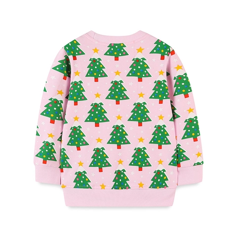 Felpa da Bambina con Stampa Albero di Natale Maglione in Cotone a Maniche Lunghe Rosa Autunno Casual Abbigliamento per Bambini