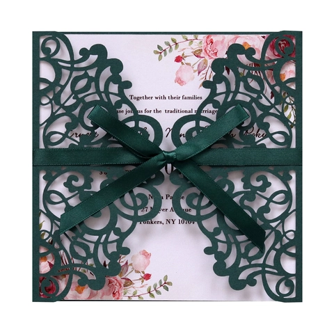 Invito di Nozze in Stile Europeo Taglio Laser con Design Floreale Intagliato e Fiocco in Nastro Invito San Valentino