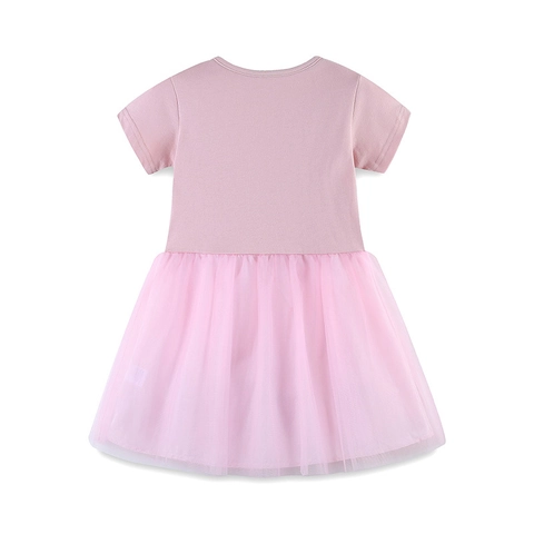 Robe de Princesse d'été pour Petites Filles Coton Maille Patchwork Broderie Hamster Col en V Manches Courtes Robe Tutu de Fête