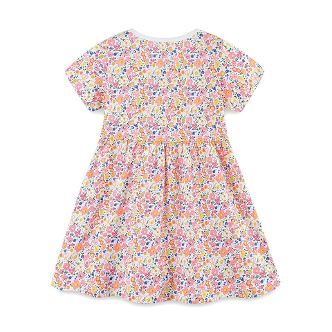 Robe Fleurie en Coton pour Petites Filles Style Occidental Manches Courtes Col Rond Douce Jupe de Princesse Tenues d'Été