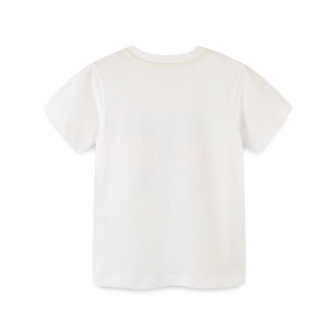 Camiseta de Algodón de Manga Corta para Niños Estampado Vehículos Aire Tierra Mar Cuello Redondo Casual Verano Top Blanco
