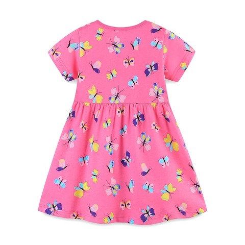 Toddler Girls Summer Short Sleeve Princess Dress Pink Butterfly Print Round Neck Cotton A-Line Tutu Dress For Kids
