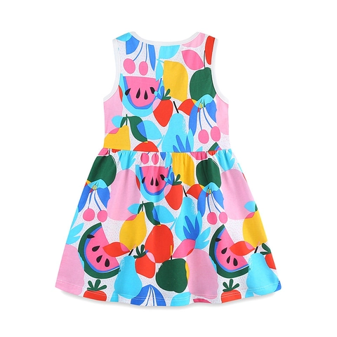 Toddler Girls Summer Sleeveless Cotton Dress Colorful Fruit Print Round Neck Casual Princess Sundress For Kids 2Y-7Y
