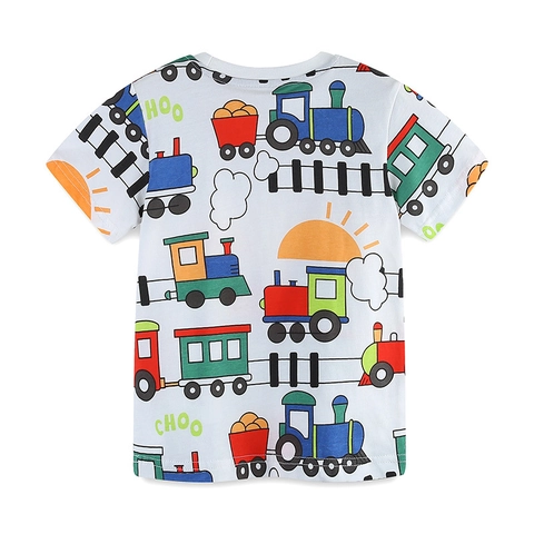 Γυναικείο Casual Βαμβακερό T-Shirt με Κοντό Μανίκι Κινουμένων Σχεδίων Τρένο Εκτύπωση Καλοκαιρινό Top για Παιδιά