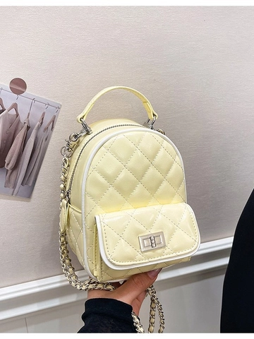 Damen Mini Gesteppt PU Leder Rucksack Mode Rautenmuster Umhängetasche Mit Kette Turn-lock Kleine Schulter Handtasche