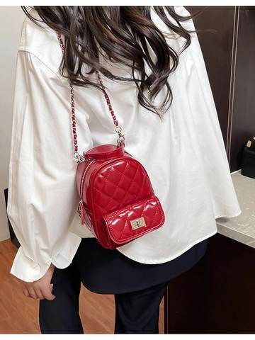 Damen Mini Gesteppt PU Leder Rucksack Mode Rautenmuster Umhängetasche Mit Kette Turn-lock Kleine Schulter Handtasche