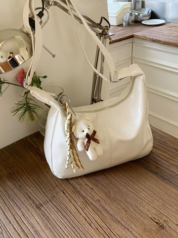 Sac Hobo Grande Capacité Motif Crocodile Pour Femmes Sac à Bandoulière En Cuir PU Avec Pendentif Ours Sac Cabas Décontracté