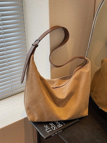 Vintage Large Capacity Canvas Tote Bag For Women Retro Hobo Shoulder Bag Adjustable Strap Daily Commute Solid Color Casual Purse