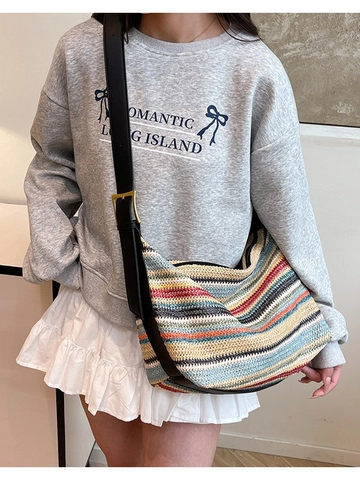 Sac à Bandoulière Tissé à Rayures Bohème pour Femmes Grande Capacité Multicolore Hobo Tote pour Plage Vacances Voyage Sac à Main Décontracté