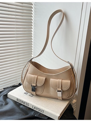 Sac Sous le Bras en Cuir PU Brillant pour Femmes Tendance Sac à Épaule Rétro Forme Dumpling Avec Doubles Poches Avant Bandoulière Réglable Sac à Main Mode