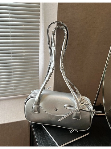 Mode Femmes PU Cuir Sac Oreiller Grande Capacité Sac Bandoulière Sac à Main Avec Nœud Décor Couture Sac Besace
